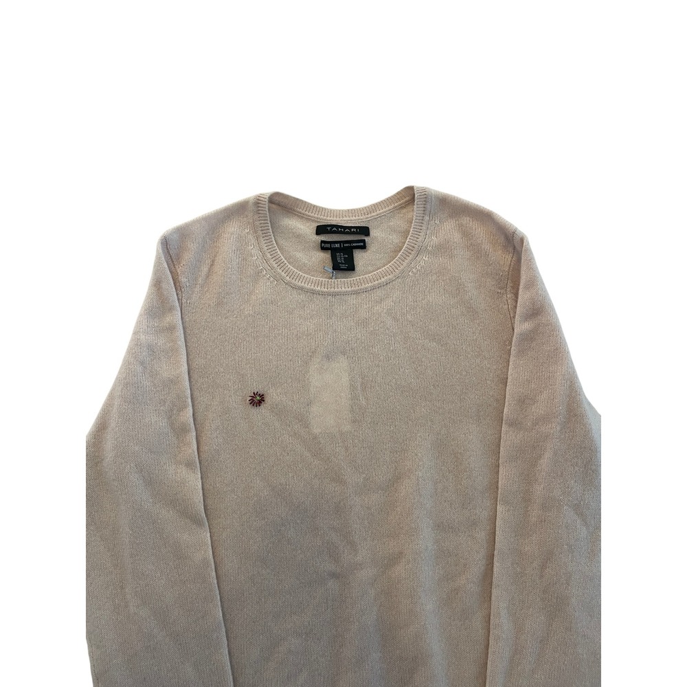 100% Cashmere Crewneck Sweater Light Pink XL DIY Embroidery Tahari Pure Luxe - Picture 3 of 6